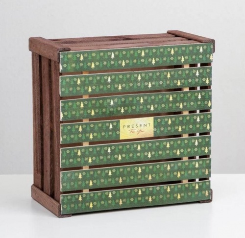 Ящик деревянный «Ёлки», 30 × 30 × 10 см